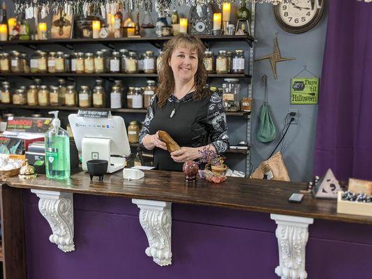 Owner Melanie Huard behind our new counter.