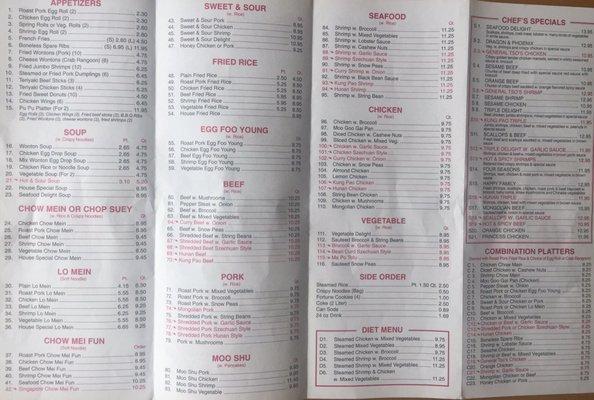 Newly updated menu