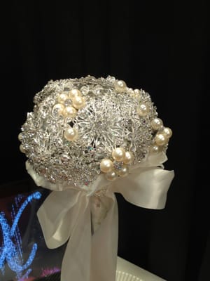 A rhinestone and pearl bridal bouquet