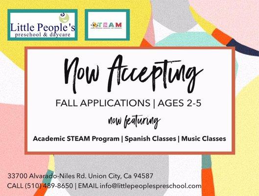 Now Accepting Fall Applications! See info on the flyer for more details