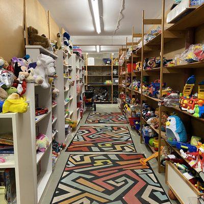 Children's area in The Bargain Basement, always filled with toys, DVDs, books and more.