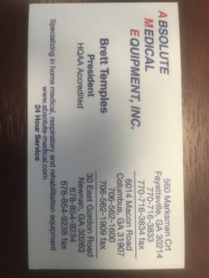 Business card showing all 3 locations in Georgia.