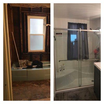 Water damage, before/after bathroom renovation