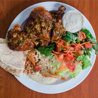 1/2 chicken plate with 2 sides. Your choice of Original or Spicy Lemon Chicken (as shown in this pic)