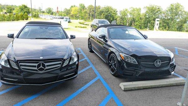 My old 2013 Mercedes on the left. Shiny new 2022 one on the right.