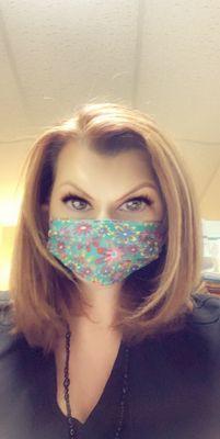 Wearing mask for client safety.