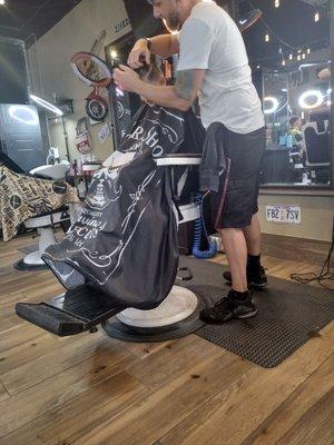 This Wonderful barber was great and patient with my son and even had a conversation with him and made him smile.