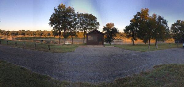 Shelter #5. Best location and beautiful view! Just a short walk down to the water. Great for swimming, boating, and fishing.