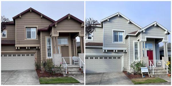 Before and after exterior paint and dry rot repair