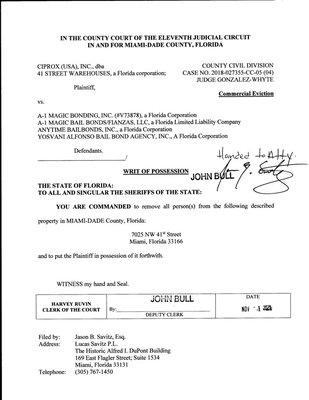 The Miami-Dade Police Department was commanded to forcibly remove the tenants from the premises, because they would not leave peacefully.