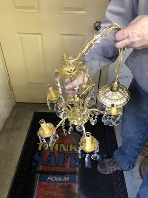 Fabulous detailed restoration of a 1940s chandelier by Don Reedy at Brass and Copper shop in downtown Frederick.