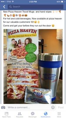 Free pizza heaven travel mugs to first 50 valuable customers.. Offer is limited..