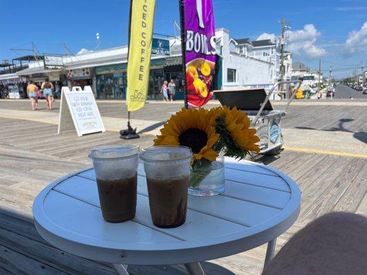 Iced coffees on the boardwalk!