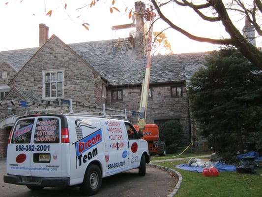 Using a lift to do a roof on a historical buidling