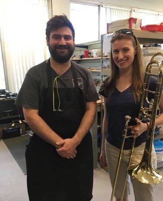 Laura Lynn Crytzer visiting us all the way from Malaysia. Laura's trombone received a tune-up from Jake!