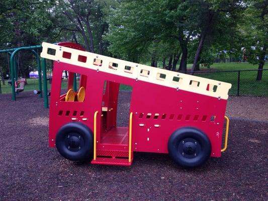 Fire truck in the 2-5 year old playground.