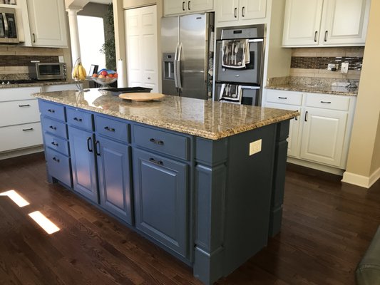 After: Cabinets Painted and Columns Upgraded