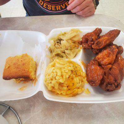 Buffalo wings, cabbage and smacking cheese.