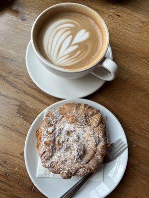 Mocha mint latte and almond danish