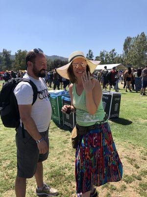 Showing off the ring after the proposal Guy proposes to his girl she Accepts after Prince's Band The Revolution @ Arroyo Seco Weekend