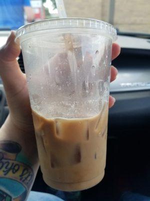 Delicious Iced mocha Latte with soy milk.