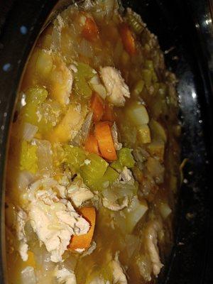 Pasture-raised chicken and wild rice soup.