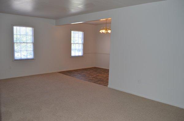 open concept living and dining room