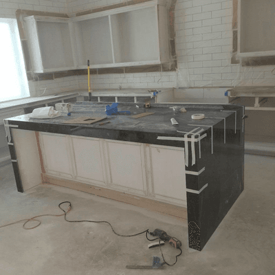 Antique Brown Granite in Island Kitchen with Waterfall