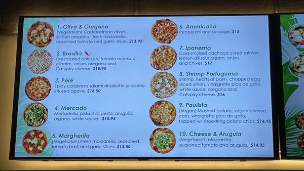 Pizza menu