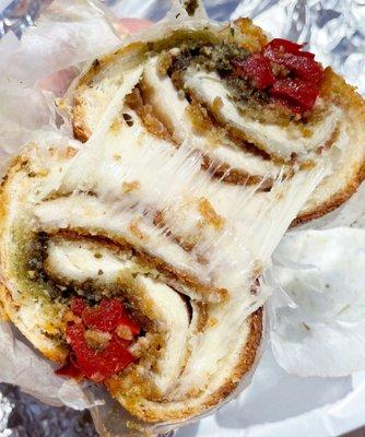 Chicken cutlet, pesto, mozz & roasted red peppers