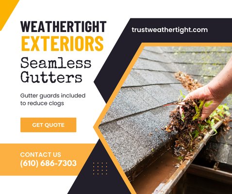 Seamless gutters with gutter guards included to reduce clogs.