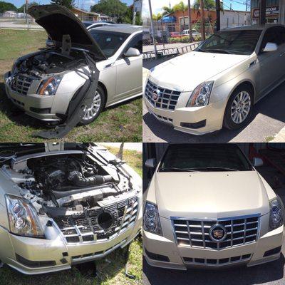 Before and After Cadillac CTS heavy collision repair