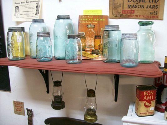 Many old fruit jars and bottles available.