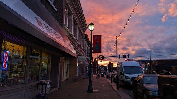 Sunset over Main St. Books Monroe