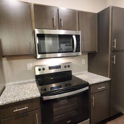 Kitchen cabinets and stove