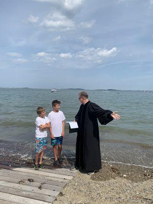 Open ocean baptism with Father Gray