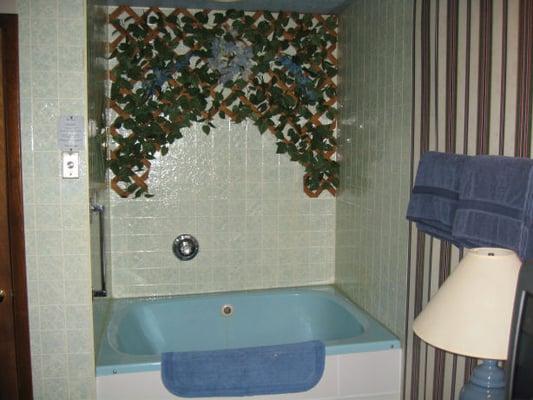 Blue Bubble tub Jacuzzi room with Canopy bed