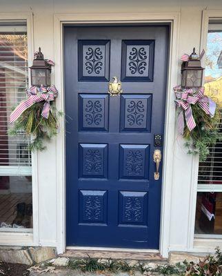 Stripped and painted door and cleaned up hardware.