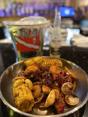 $34 (including 2 Coronas): 1/2 LB OF EACH: Crawfish, Shrimp, Clams (subbed all corn, no potato's). LOVED IT!