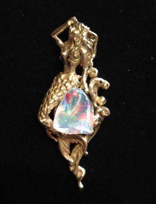 Original hand made gold mermaid custom mounting for an opal.