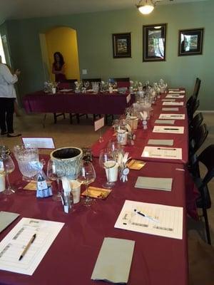 Wine lesson set up before guests arrive.