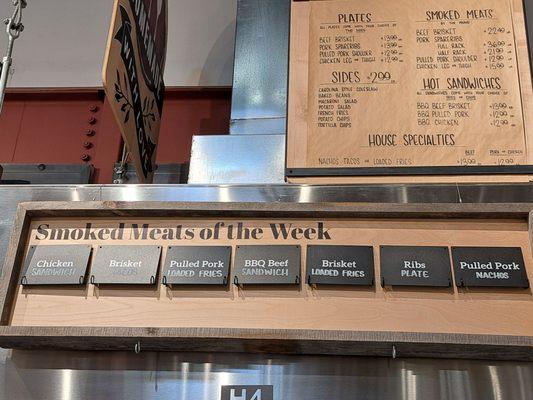 Smoked Meats of the Week menu as of 9/17/23