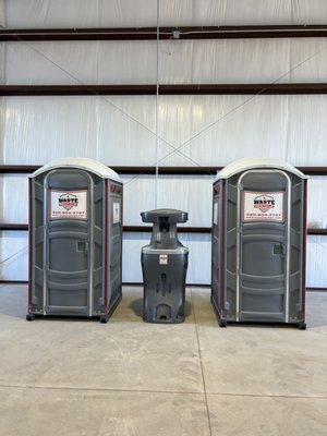 Two portable toilets and a wash station are ready for use!