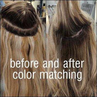 Color correction on hair extensions