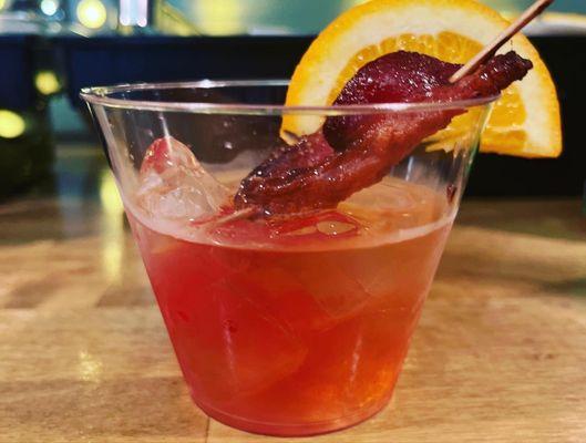 Maple Bourbon Old Fashion with Candied Bacon