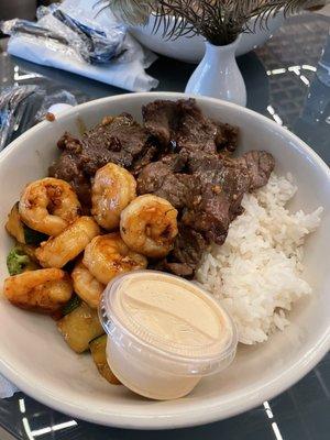 Shrimp and steak hibachi bowl