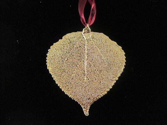 Christmas ornament made from a real aspen leaf coated in 24K Gold