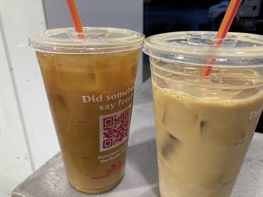 Ones not like the other? I was handed the first- ?med ice coffee w/ 1 sugar & reg.cream I asked to remake - right was want I expected.