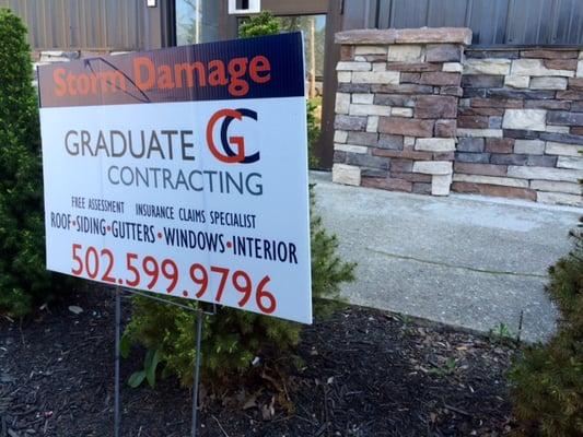 Our yard sign proudly sits outside of our offices and shop at 718 E. Washington St.