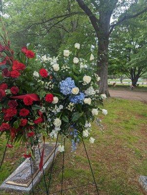 Right side is Albert's beautiful floral spray for best friend's sweet Daddy's funeral today. Thank you!